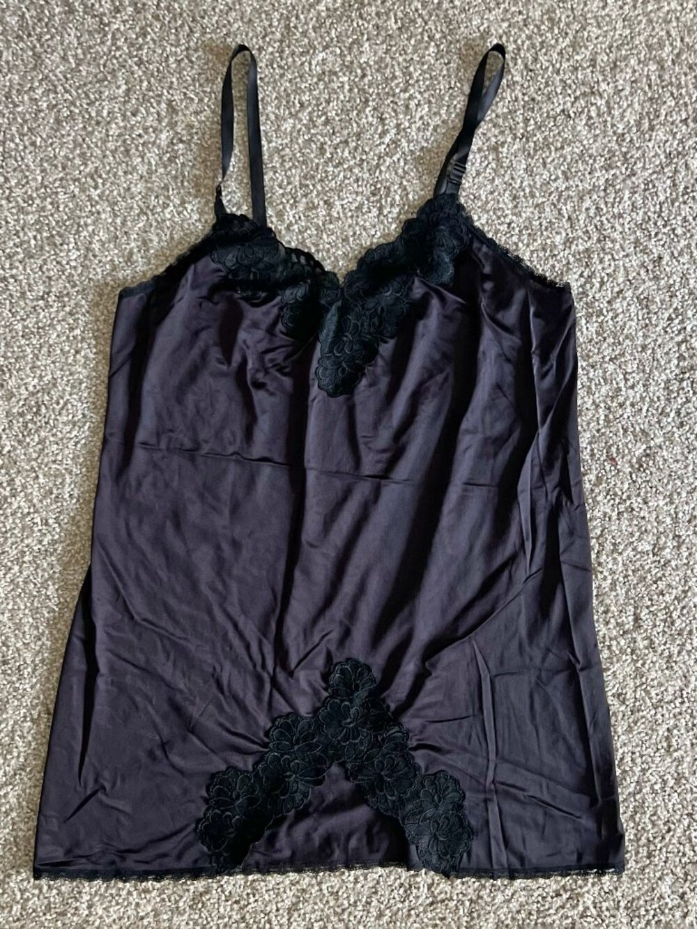 Vintage Black Slip Dress Chemise Lingerie Soft Nylon & Lace Shadowline Size S